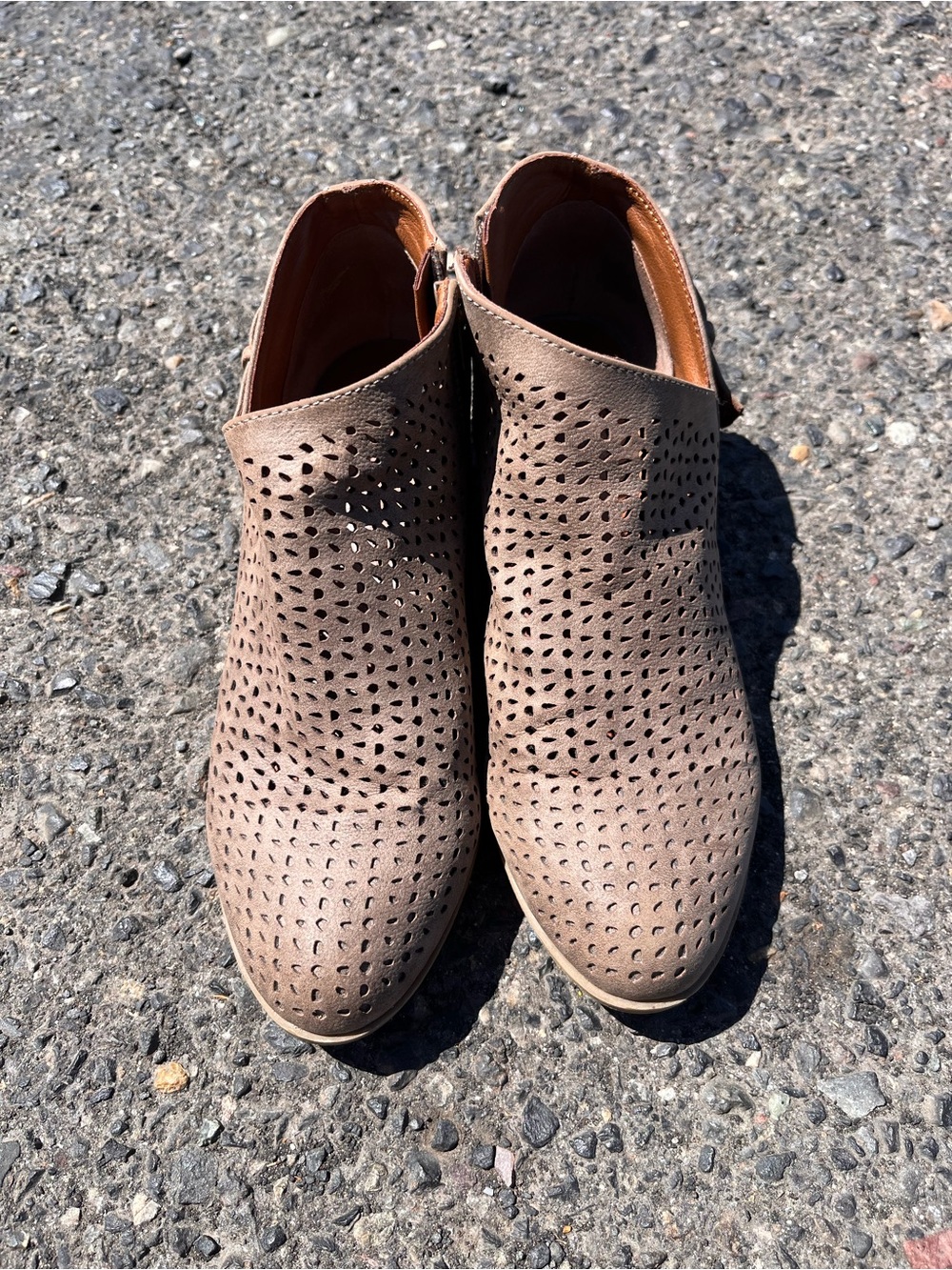 Indigo Taupe Perforated Suede Ankle Booties